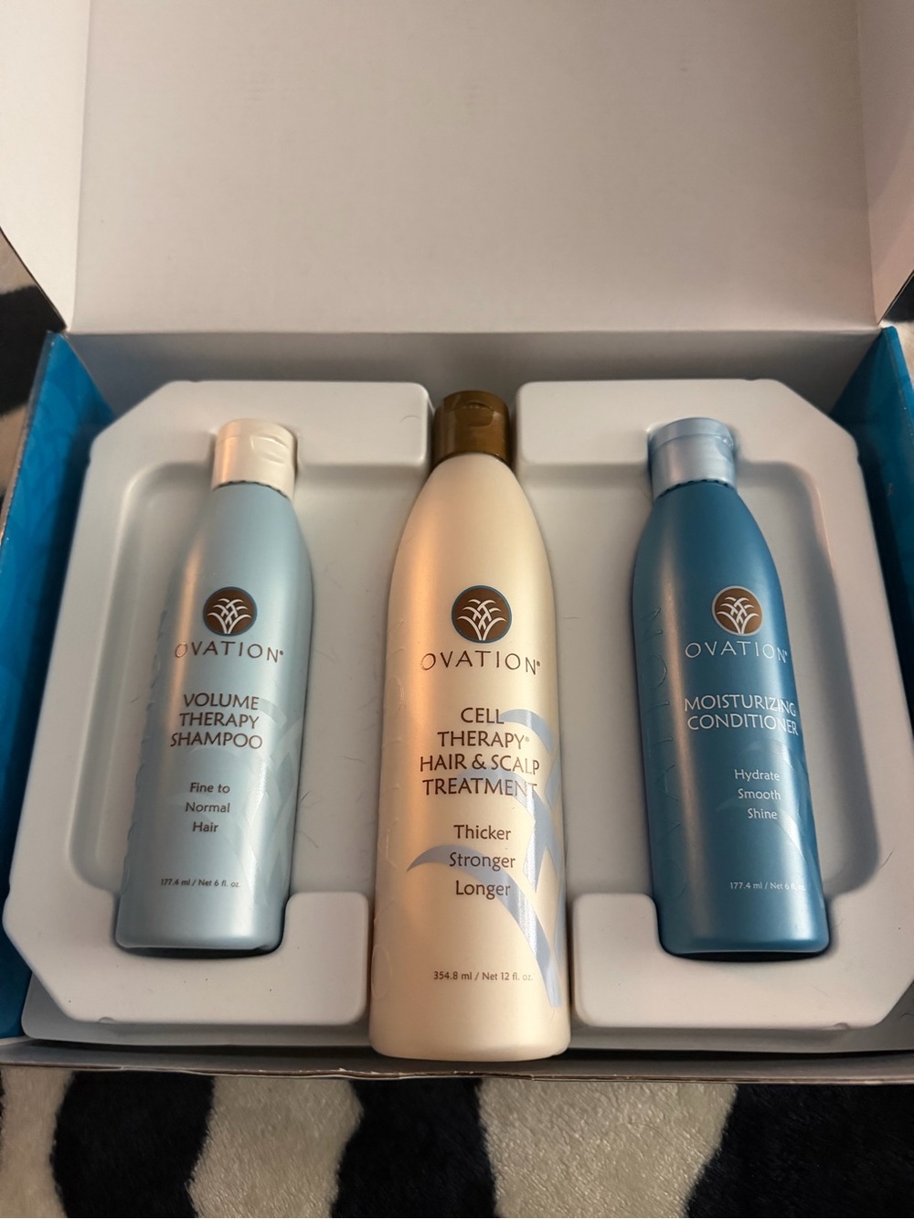 Ovation Home Bath Hair Care Trio in Blue and Cream